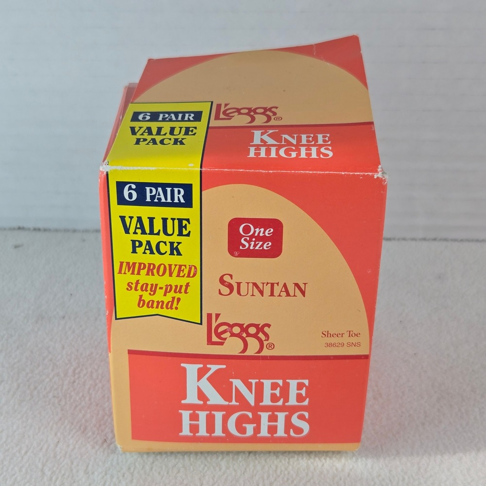 VTG Leggs Knee‎ Highs 6 Pair Value Pack Suntan One Size Sheer Toe Improved